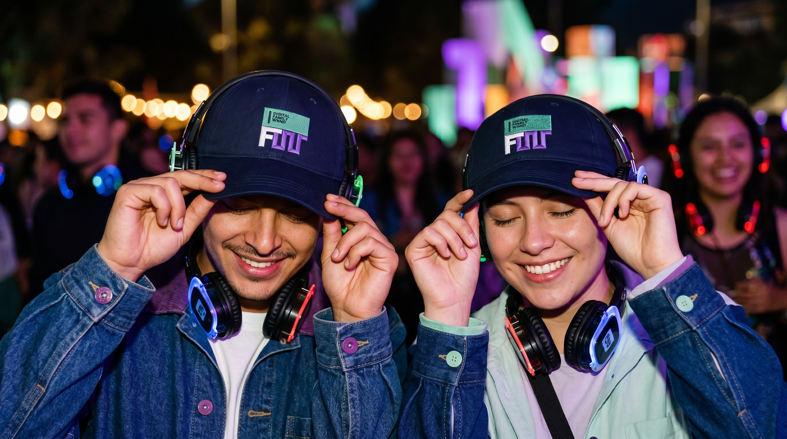 Dos asistentes del Digital Family Weekend durante una experiencia nocturna